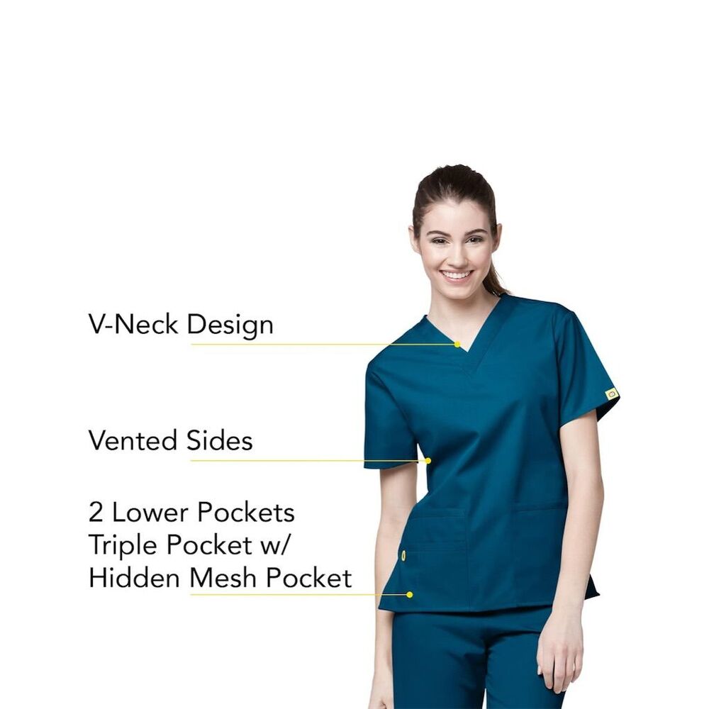 WonderWink Women's V-Neck Scrub Top Blue Size M Workwear - Picture 4 of 4